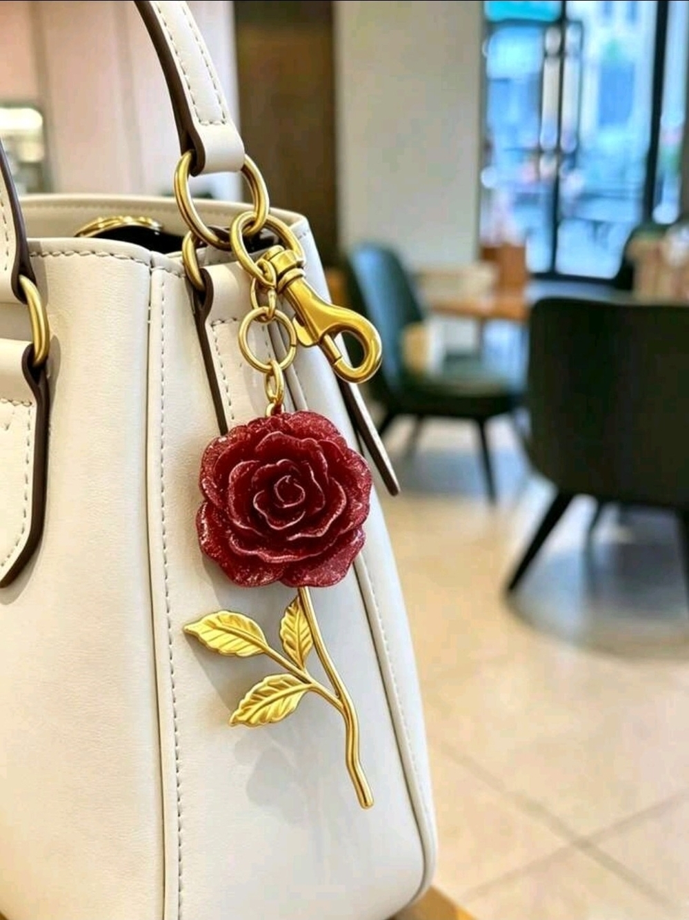 Gold-Tone Rose Charm Bag Pendant in Red for Women
